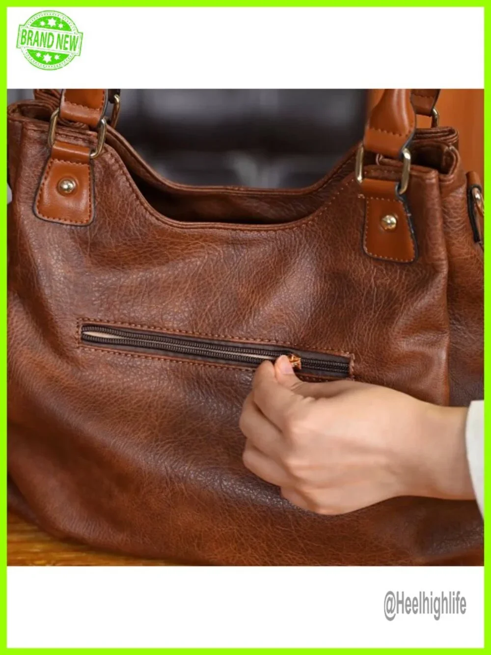 Vintage PU Leather Hobo Tote Bag, 6 Pockets, Adjustable Strap, Fits iPad